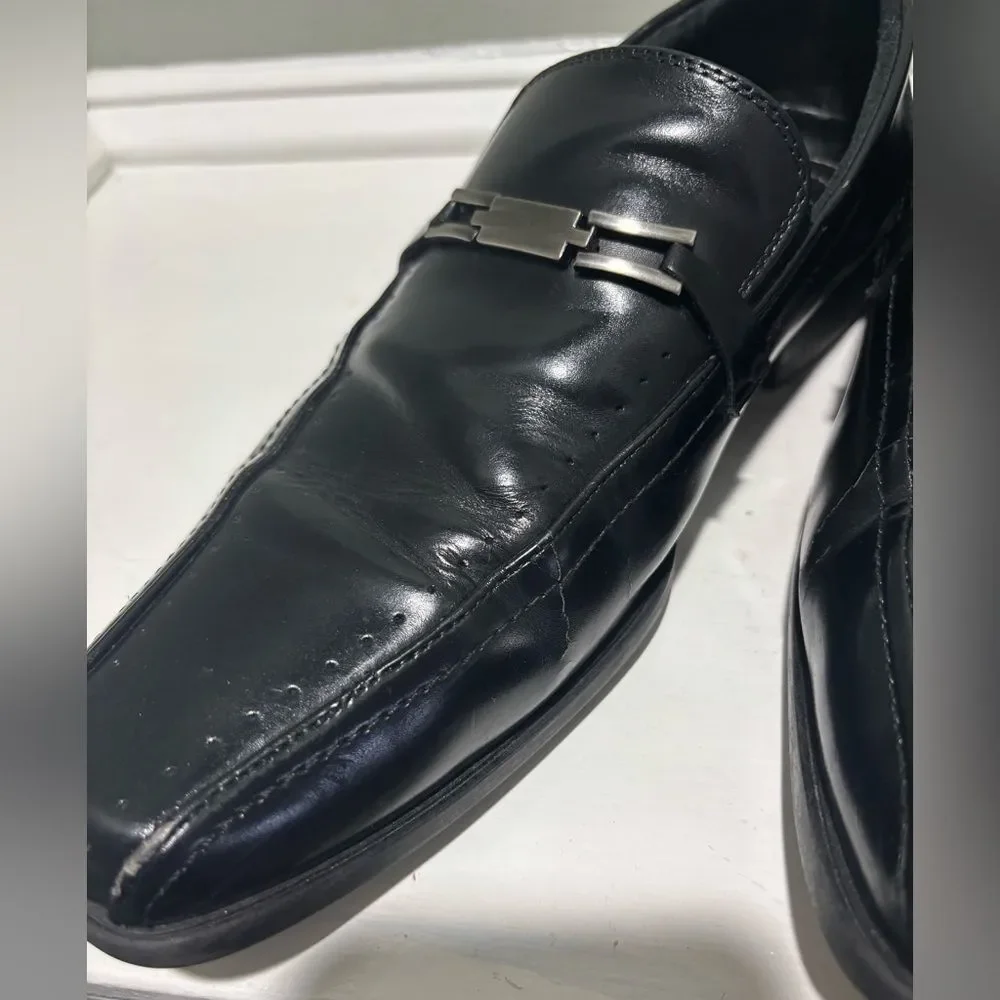 Slip-In Black Leather Cade Bike Toe Dress Shoe by Stacy Adams  -size 9.5